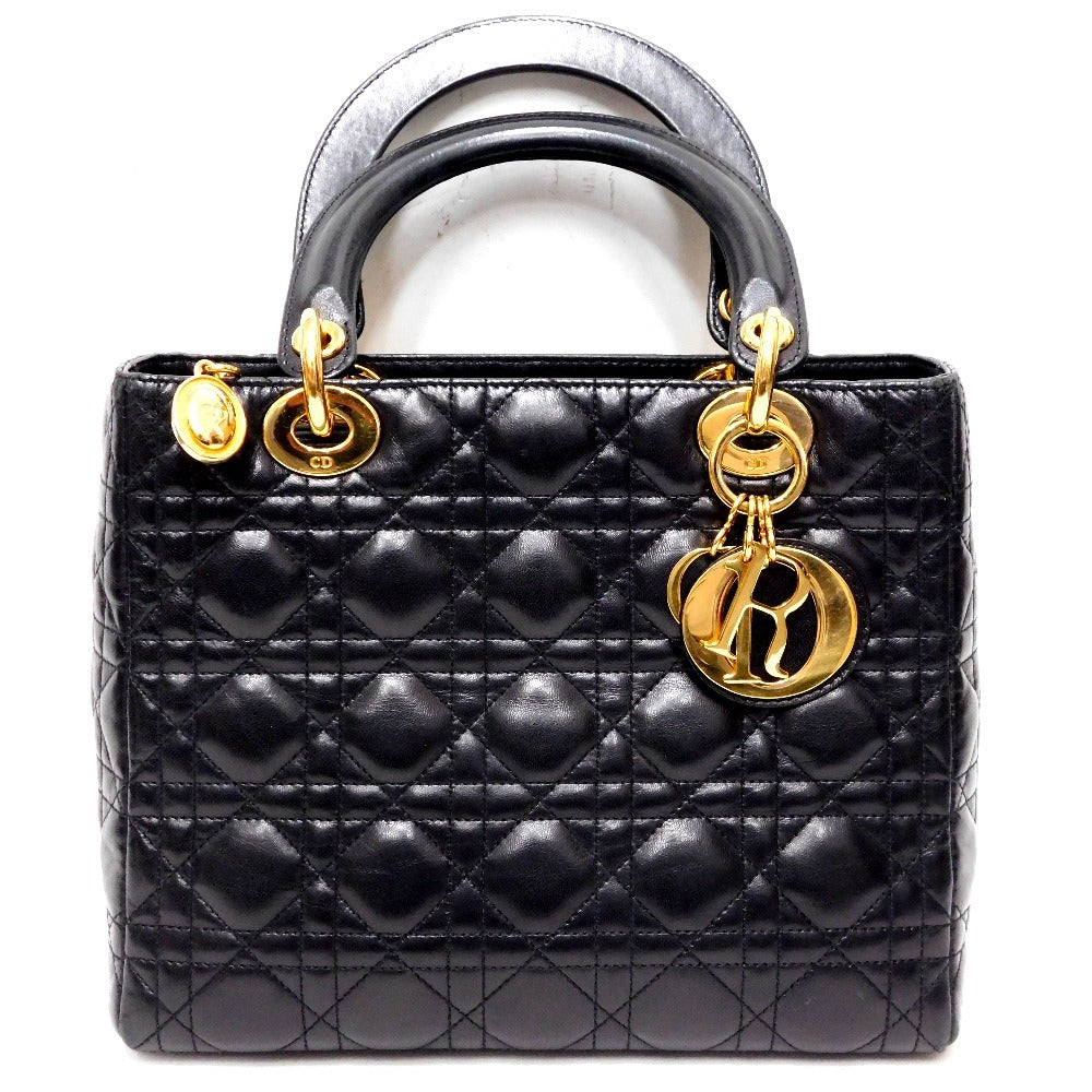 Christian Dior Lady Dior Medium Black Cannage Leather Gold Hardware Shoulder Bag