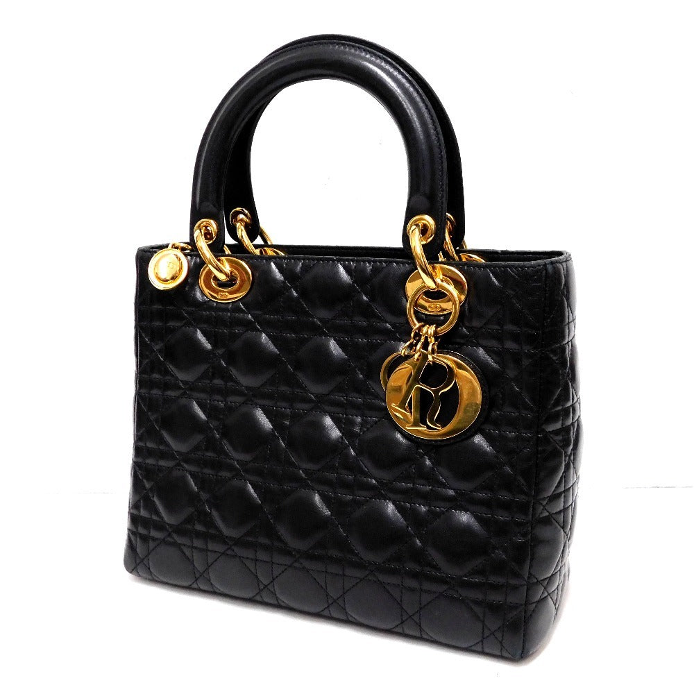 Christian Dior Lady Dior Medium Black Cannage Leather Gold Hardware Shoulder Bag