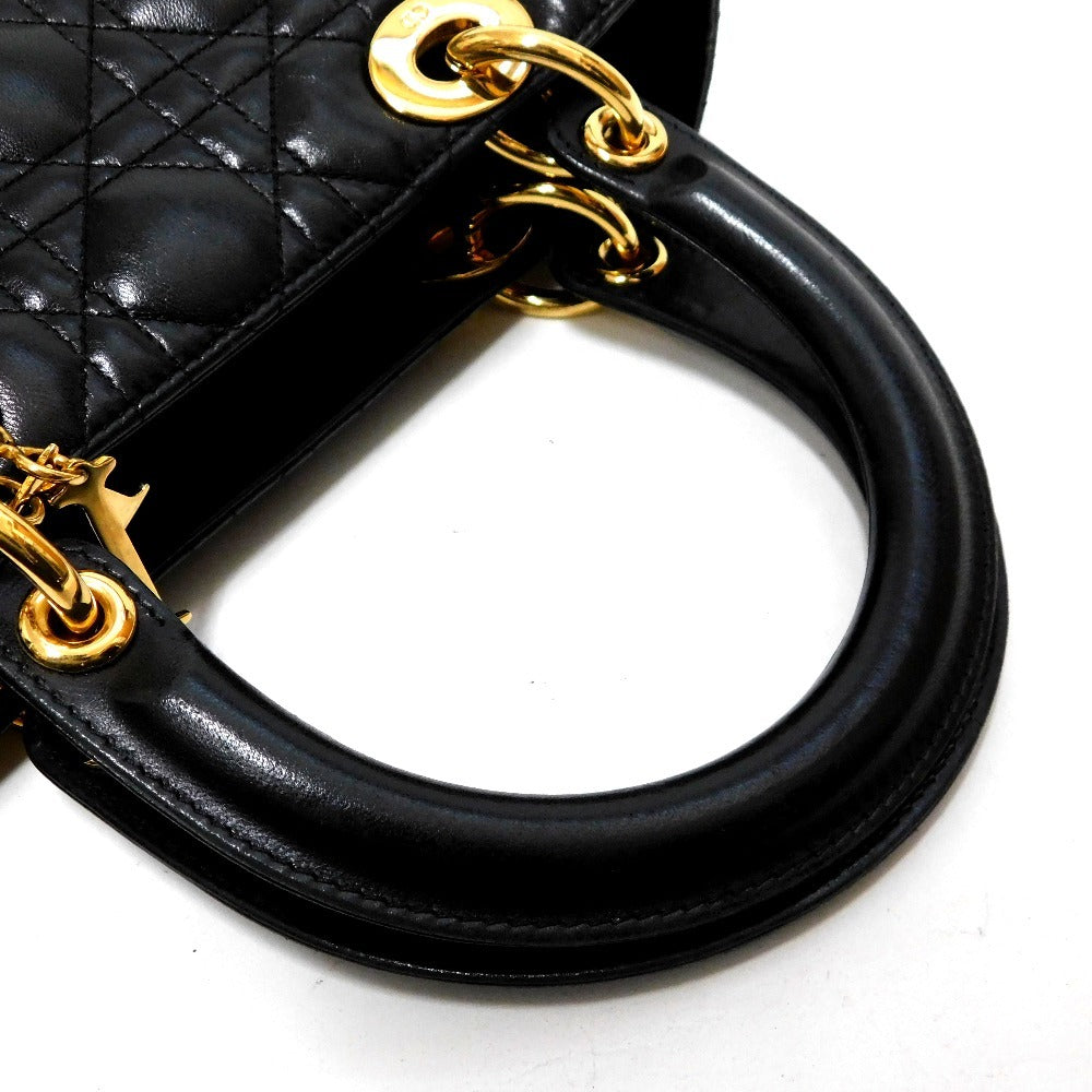 Christian Dior Lady Dior Medium Black Cannage Leather Gold Hardware Shoulder Bag