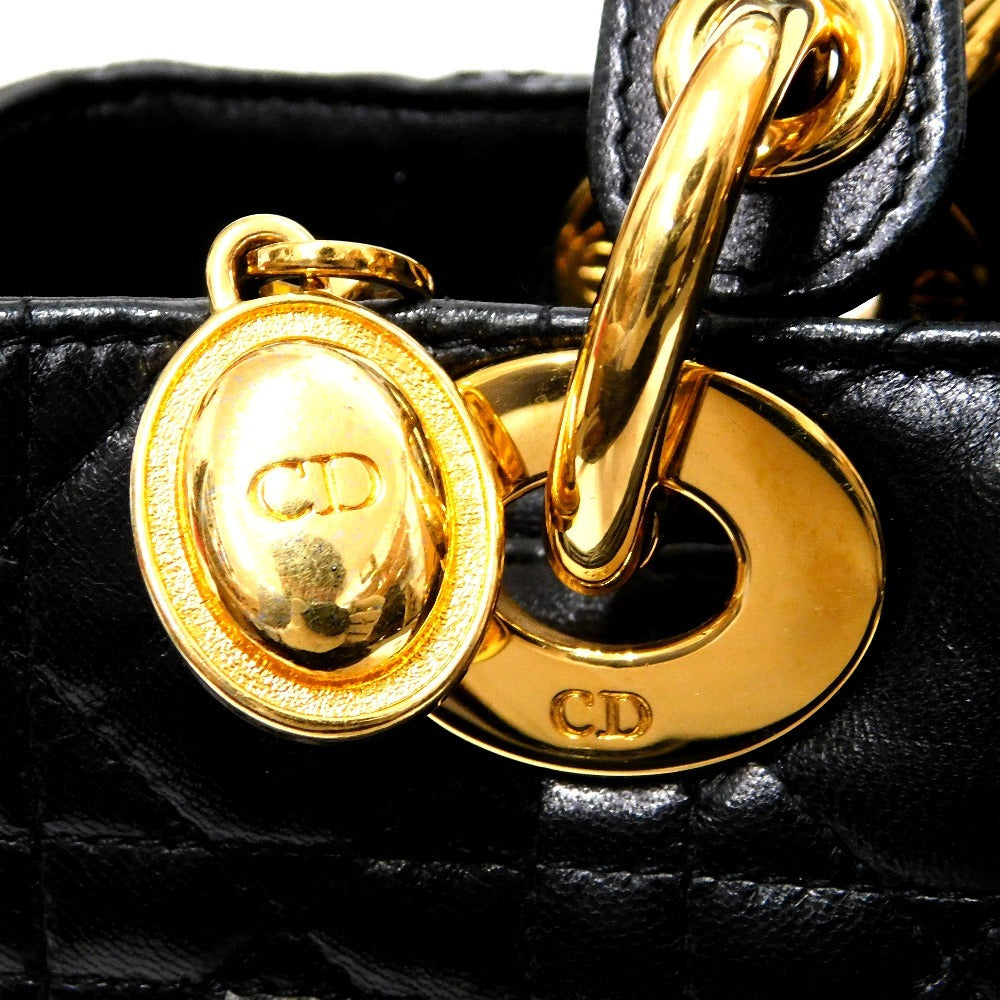 Christian Dior Lady Dior Medium Black Cannage Leather Gold Hardware Shoulder Bag