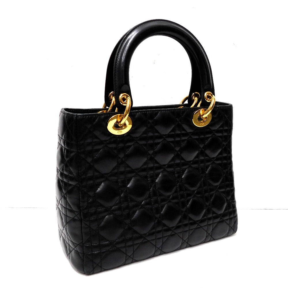 Christian Dior Lady Dior Medium Black Cannage Leather Gold Hardware Shoulder Bag