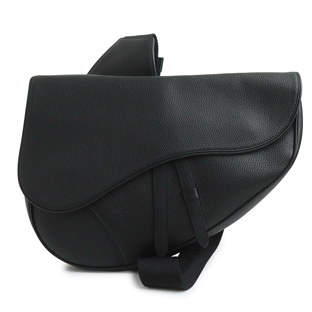 Christian Dior Saddle Bag Black Leather Crossbody Silver Hardware 11-BO-1200