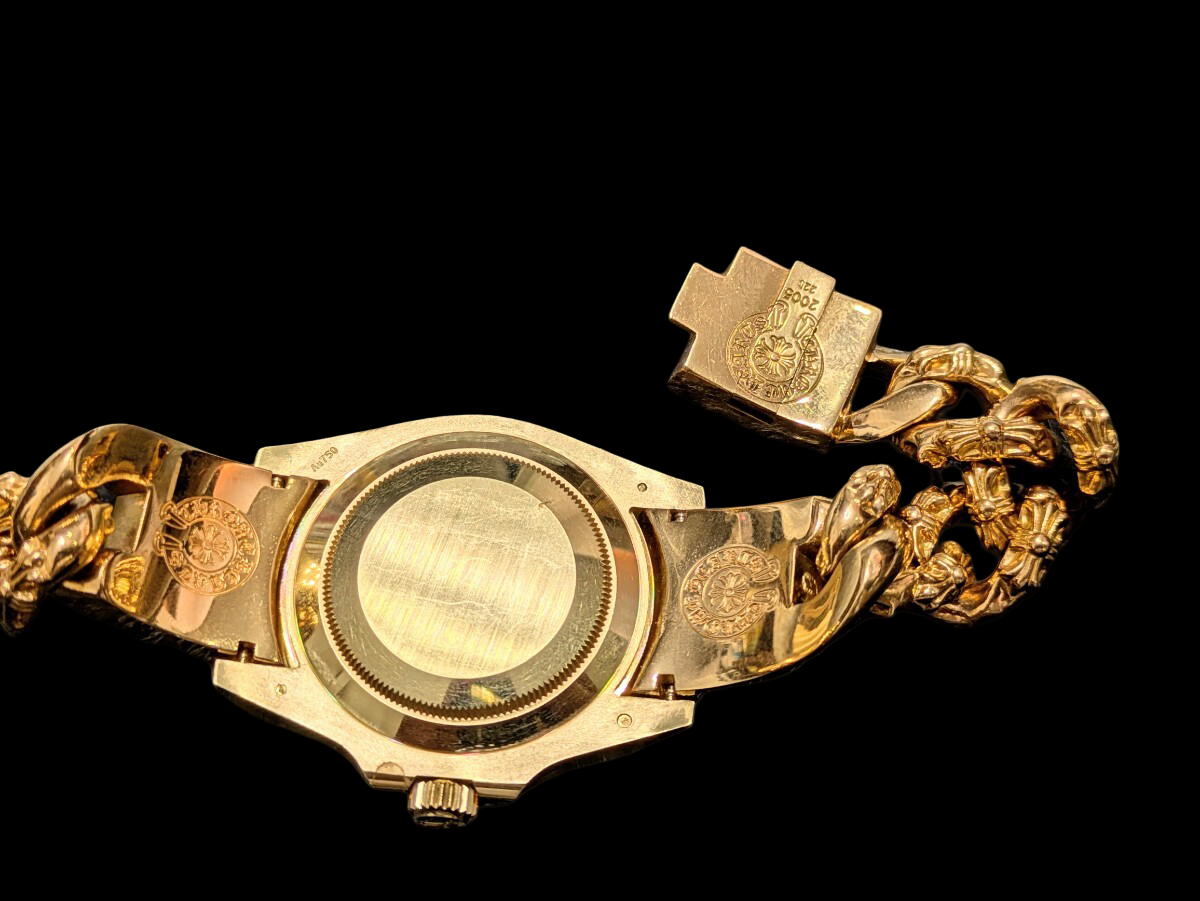 CHROME HEARTS × ROLEX 126618LB · 22K Custom Link Bracelet · Factory Blue Sapphire Insert Submariner LB Hybrid Art Timepiece