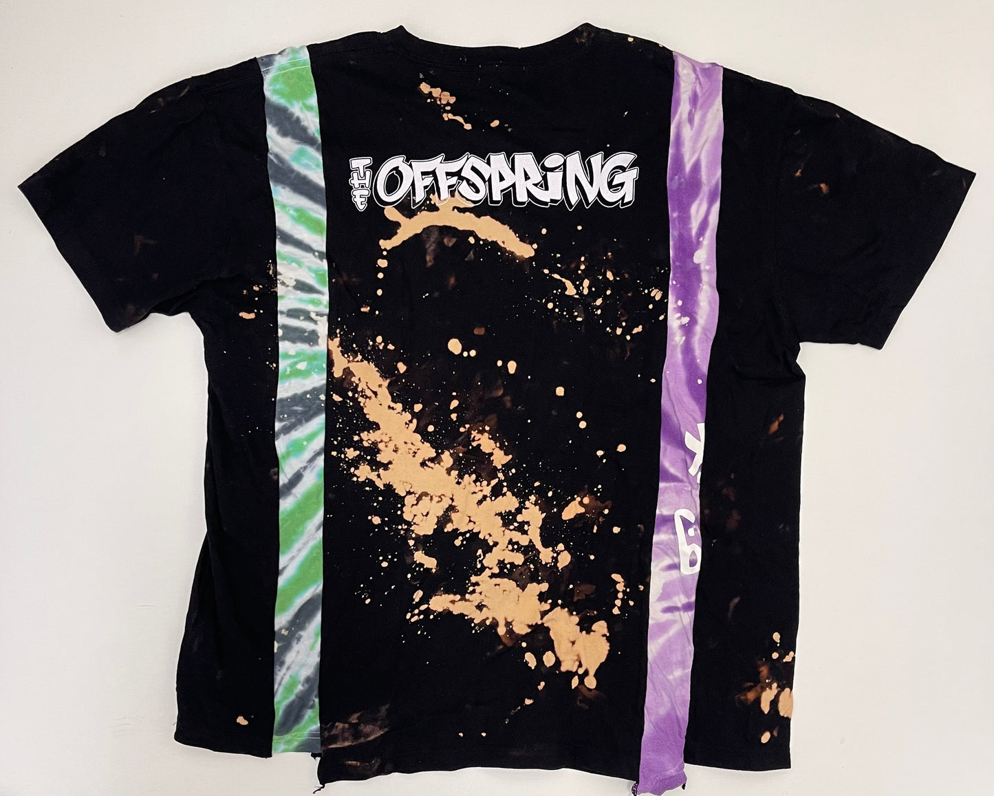 "The Offspring" Bespoke Hypebeast Japanese Remake Vintage Handmade Custom One and Only One Cote Mer Upcycle Street Fashion Boro Tie Dye Bleached Band Rap Tee T-shirt ( Size : L )