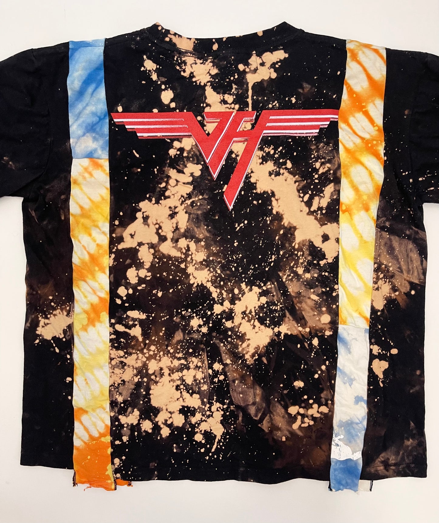 "Van Halen" Bespoke Hypebeast Japanese Vintage Handmade Custom One and Only One Cote Mer Upscale Street Fashion Remake Tie Dye Bleached Band Rap Tee T-shirt ( Size : L )