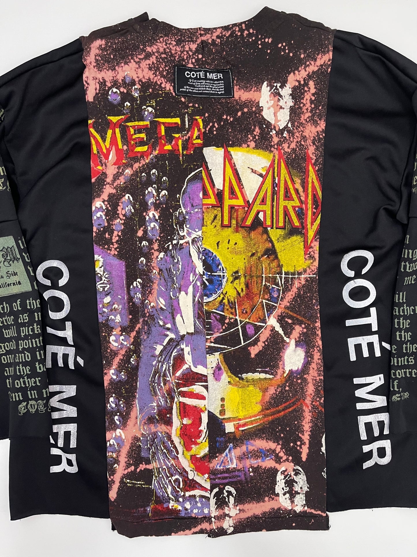 Bespoke Hypebeast Def Leppard Megadeth Japanese Vintage Handmade Custom One and Only One Cote Mer Upscale Street Fashion Boro Remake Bleached Long Band Rap Tee T-shirt ( Size : XL )
