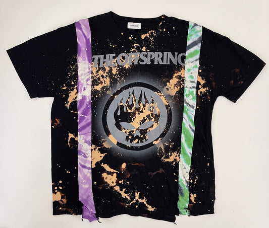 "The Offspring" Bespoke Hypebeast Japanese Remake Vintage Handmade Custom One and Only One Cote Mer Upcycle Street Fashion Boro Tie Dye Bleached Band Rap Tee T-shirt ( Size : L )