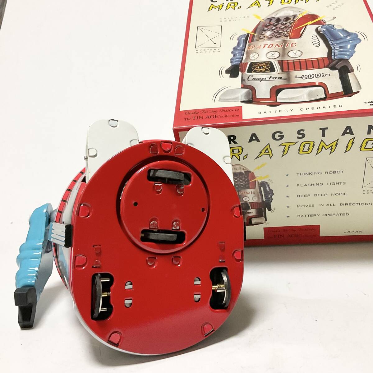 Cragstan Mr. Atomic Tin Robot Silver Variant Battery Action with Box and Papers Vintage Space Age
