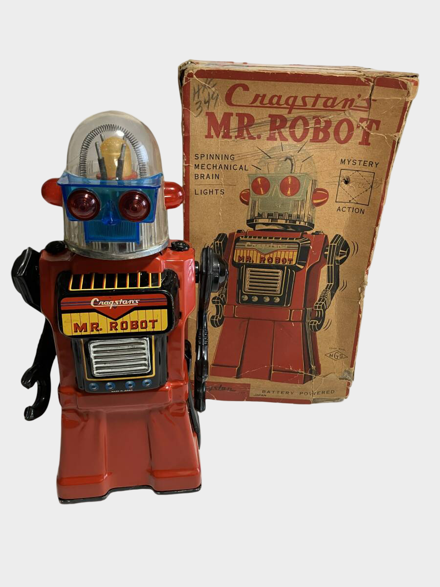 Cragstan Mr Robot Vintage Tin Robot 1960s Made in Japan Battery Operated with Original Box Space Age Classic