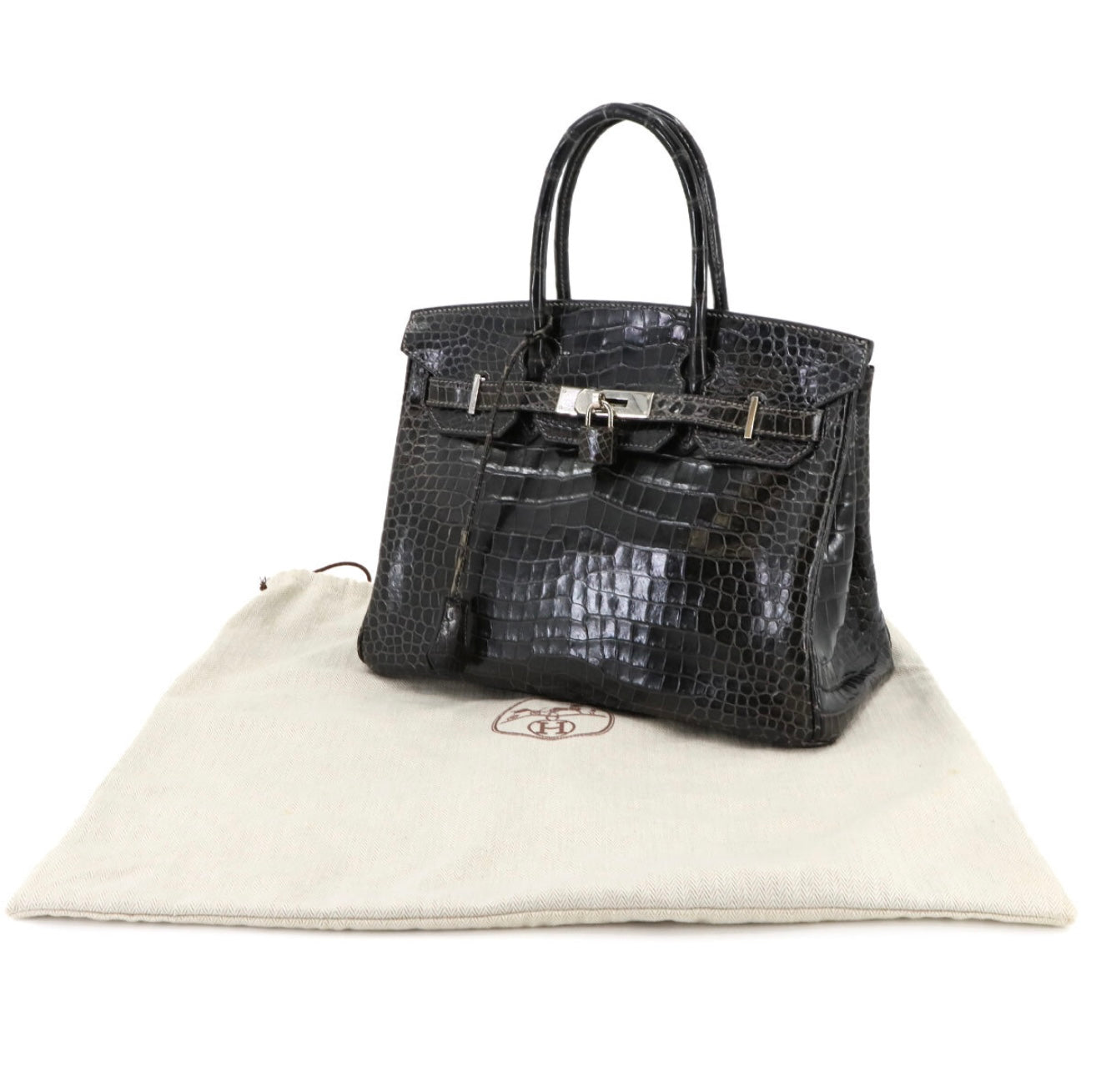 Hermès Birkin 30 Crocodile Porosus Graphite Silver Hardware J Stamp Exotic Luxury Handbag Rare Collector Grade