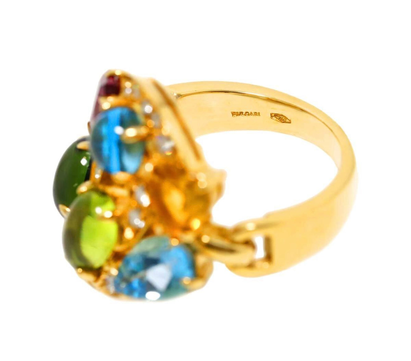 BVLGARI Astrale Shield Design Ring K18YG Multicolor Gemstones & Diamonds – Size JP10 (US5.25)