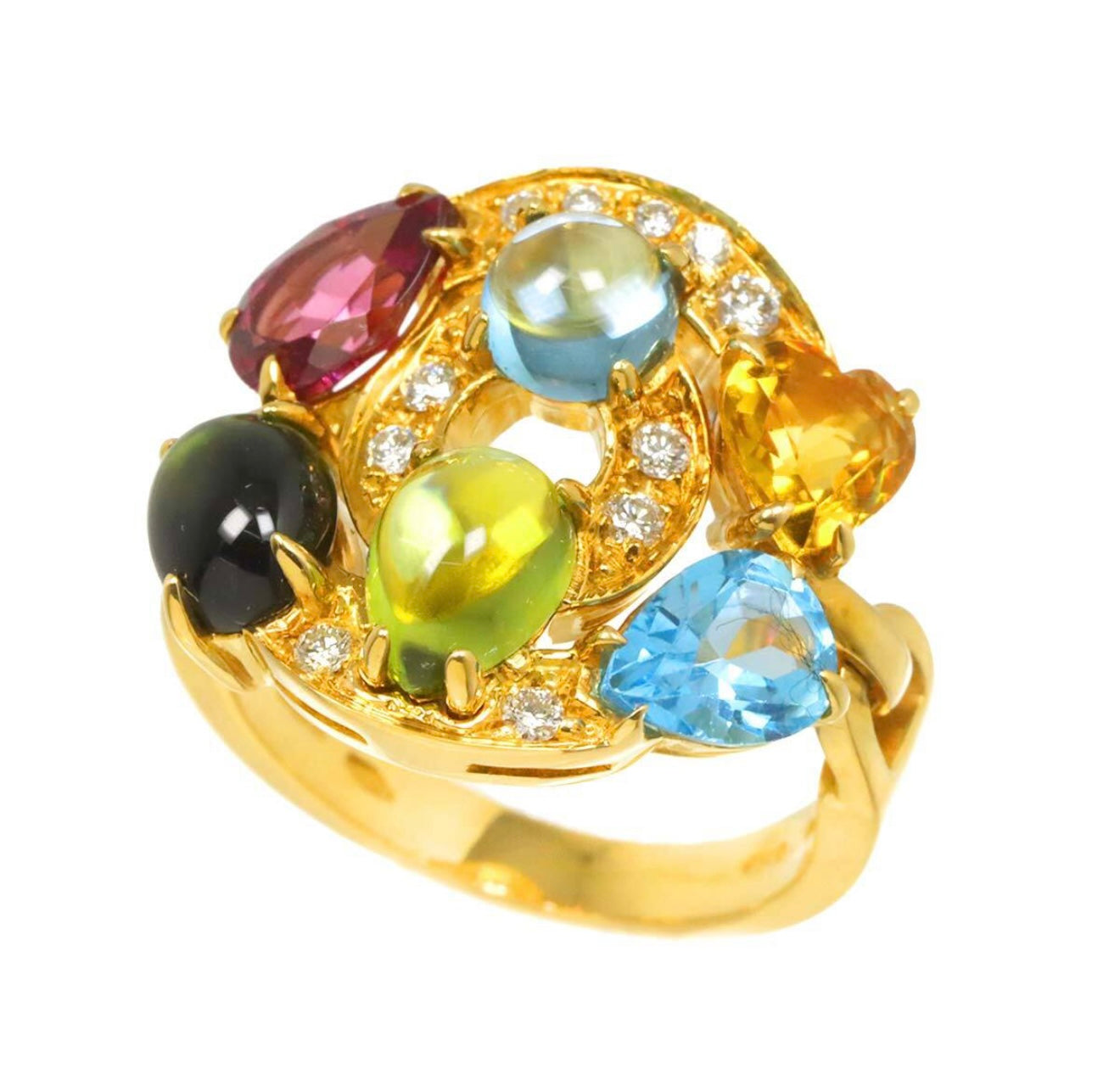 BVLGARI Astrale Shield Design Ring K18YG Multicolor Gemstones & Diamonds – Size JP10 (US5.25)