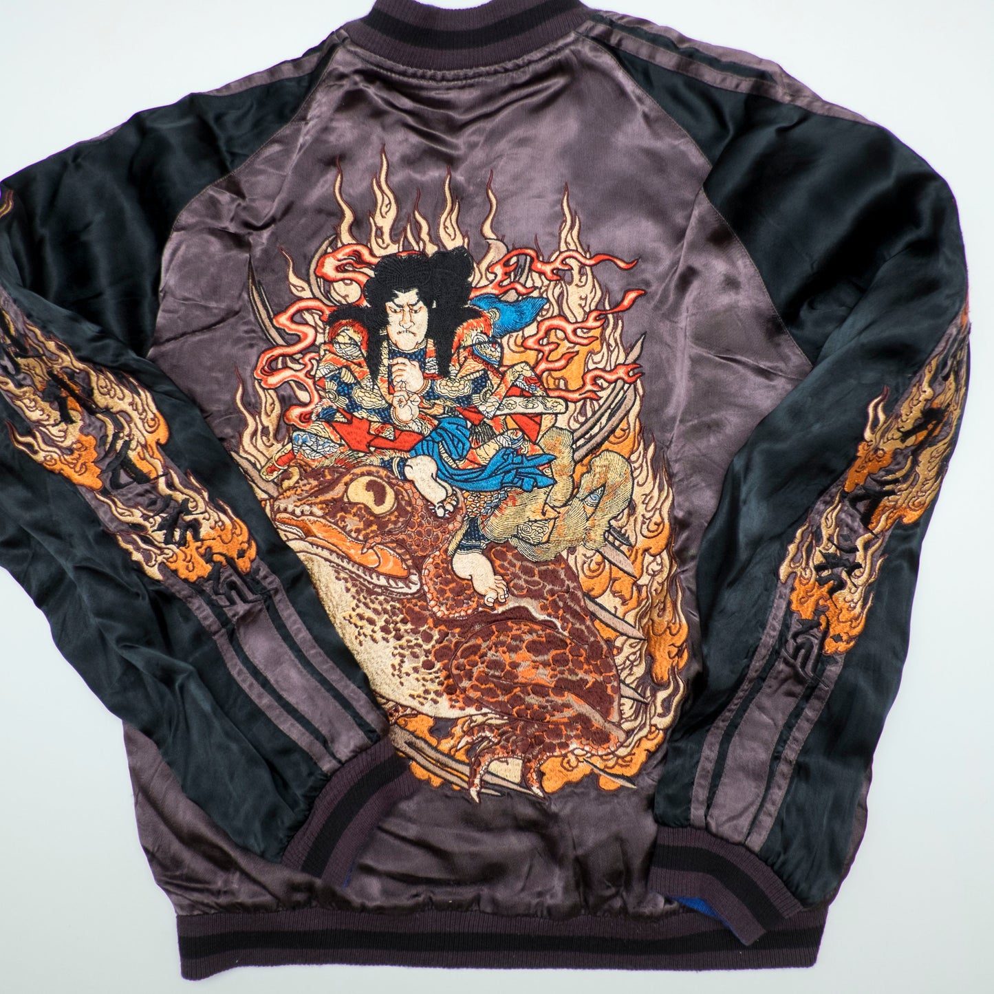 Vintage Reversible Sukajan Jacket XL Hannya Mask Jiraiya Toad Hero Blue Gray Japanese Y2K Souvenir Bomber