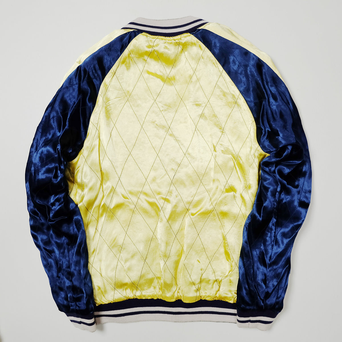 Vintage IOLANI Sukajan Jacket Reversible Sakura Moon Embroidered Japanese Souvenir Bomber Black Blue Yellow