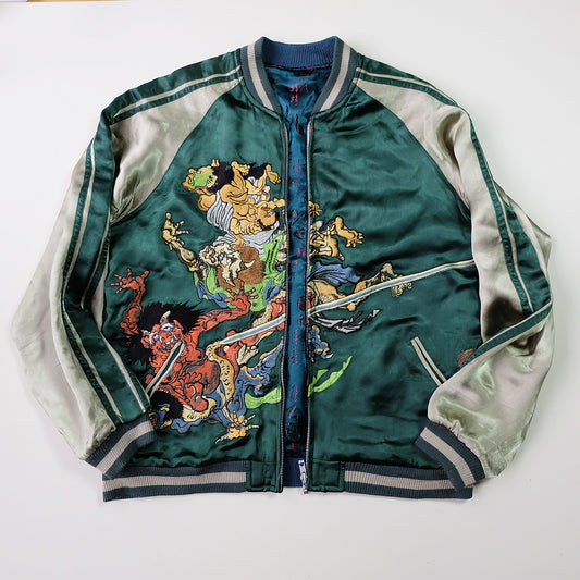 Rare Vintage Japanese Sukajan Jacket Shoki Devil Slayer Tiger Reversible Yokosuka Souvenir Bomber Jacket Free Size M-L