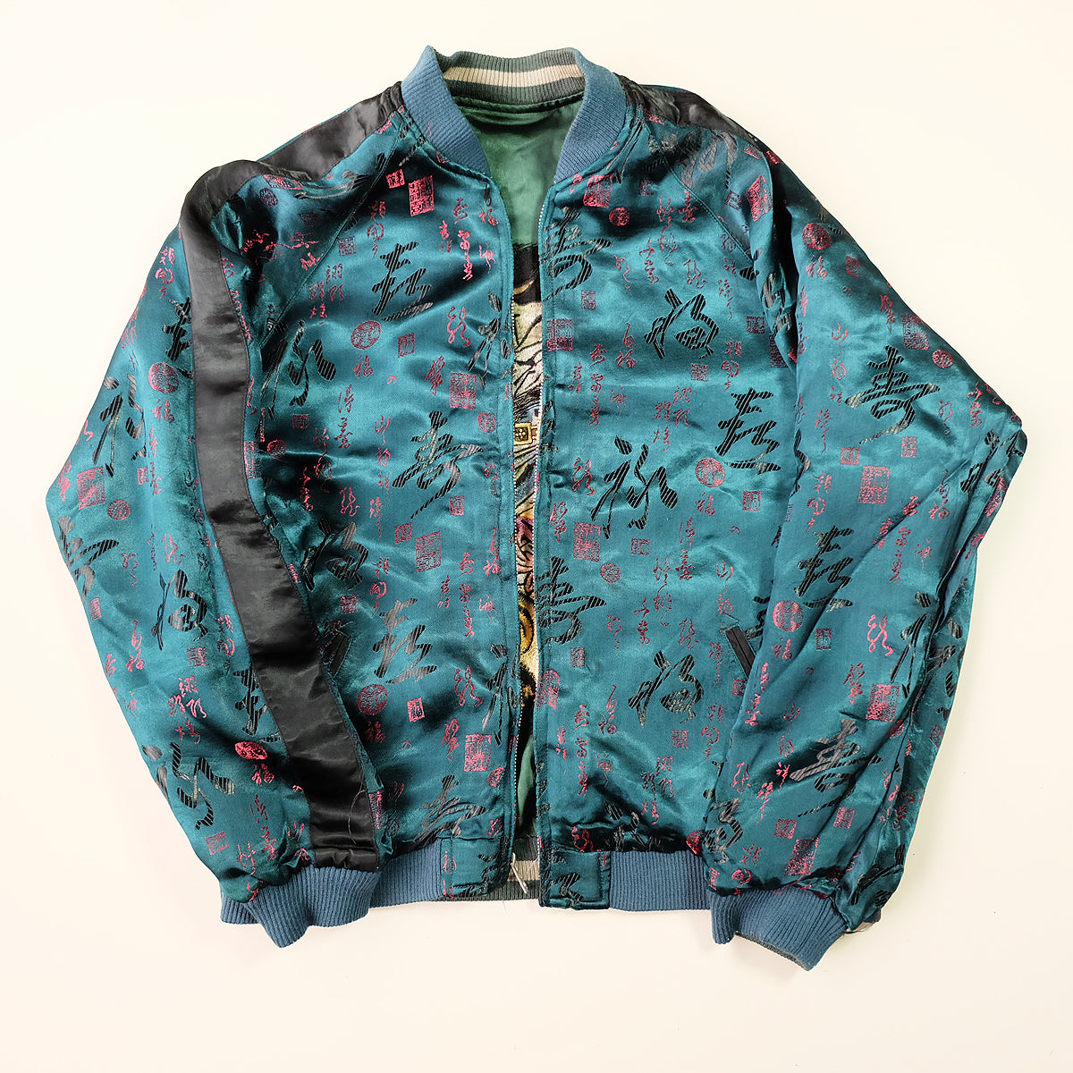 Rare Vintage Japanese Sukajan Jacket Shoki Devil Slayer Tiger Reversible Yokosuka Souvenir Bomber Jacket Free Size M-L