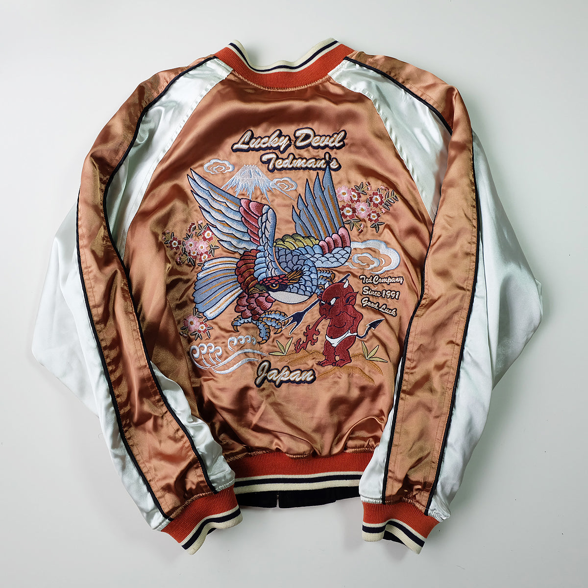 TEDMAN Ted Company Reversible Sukajan Jacket Black Velvet Gold Satin Little Devil Phoenix Mount Fuji Japanese Y2K Bomber