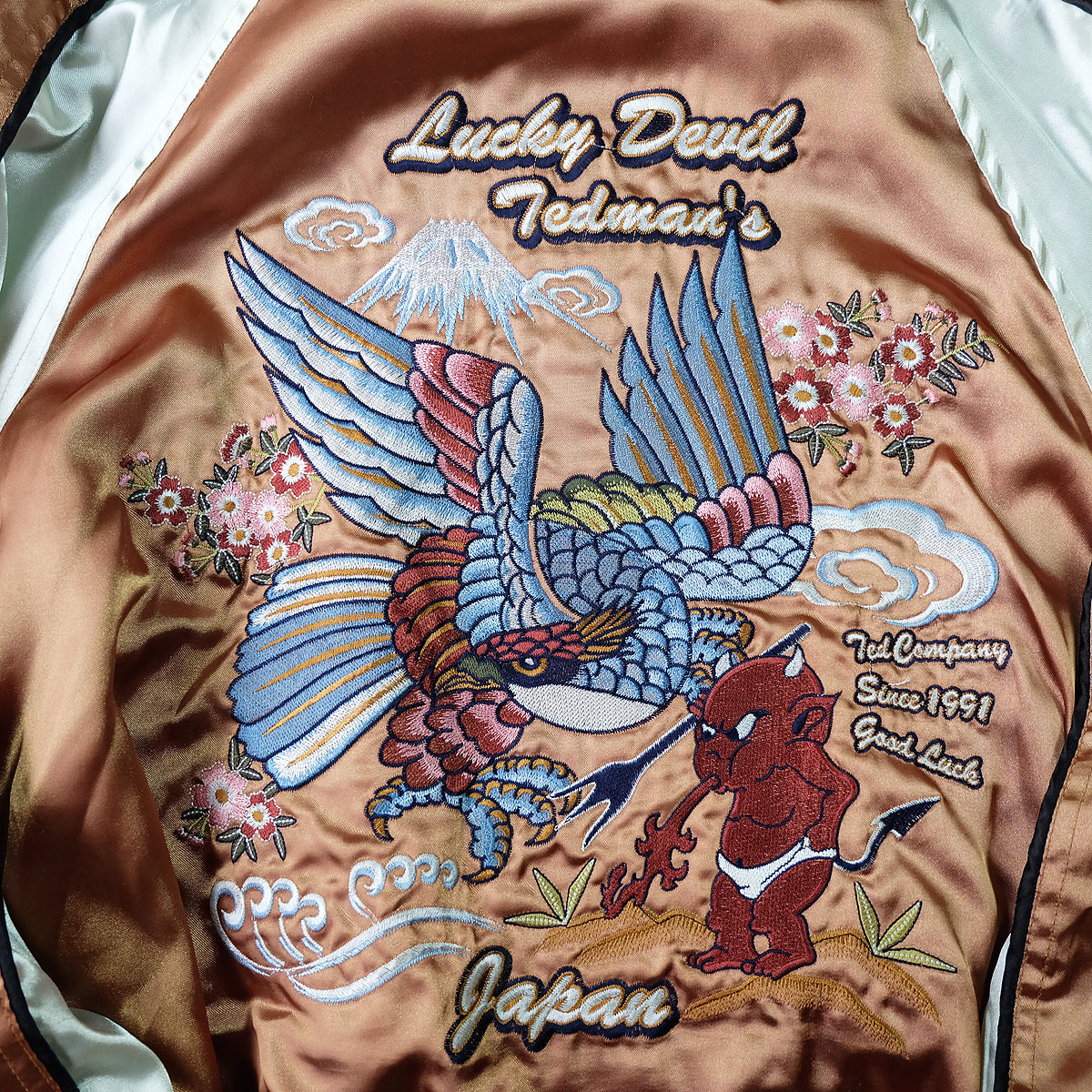 TEDMAN Ted Company Reversible Sukajan Jacket Black Velvet Gold Satin Little Devil Phoenix Mount Fuji Japanese Y2K Bomber