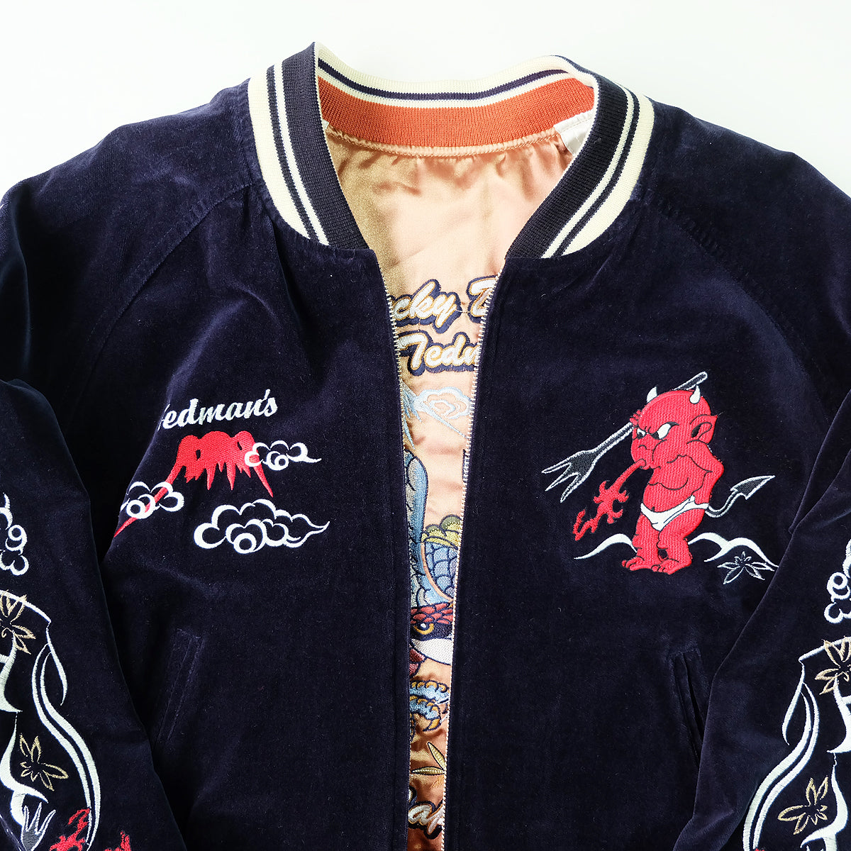 TEDMAN Ted Company Reversible Sukajan Jacket Black Velvet Gold Satin Little Devil Phoenix Mount Fuji Japanese Y2K Bomber