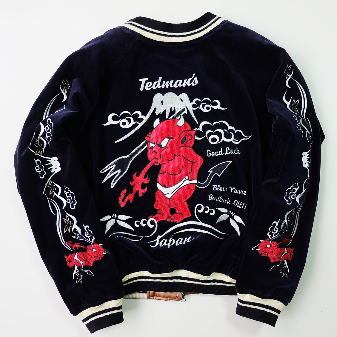 TEDMAN Ted Company Reversible Sukajan Jacket Black Velvet Gold Satin Little Devil Phoenix Mount Fuji Japanese Y2K Bomber