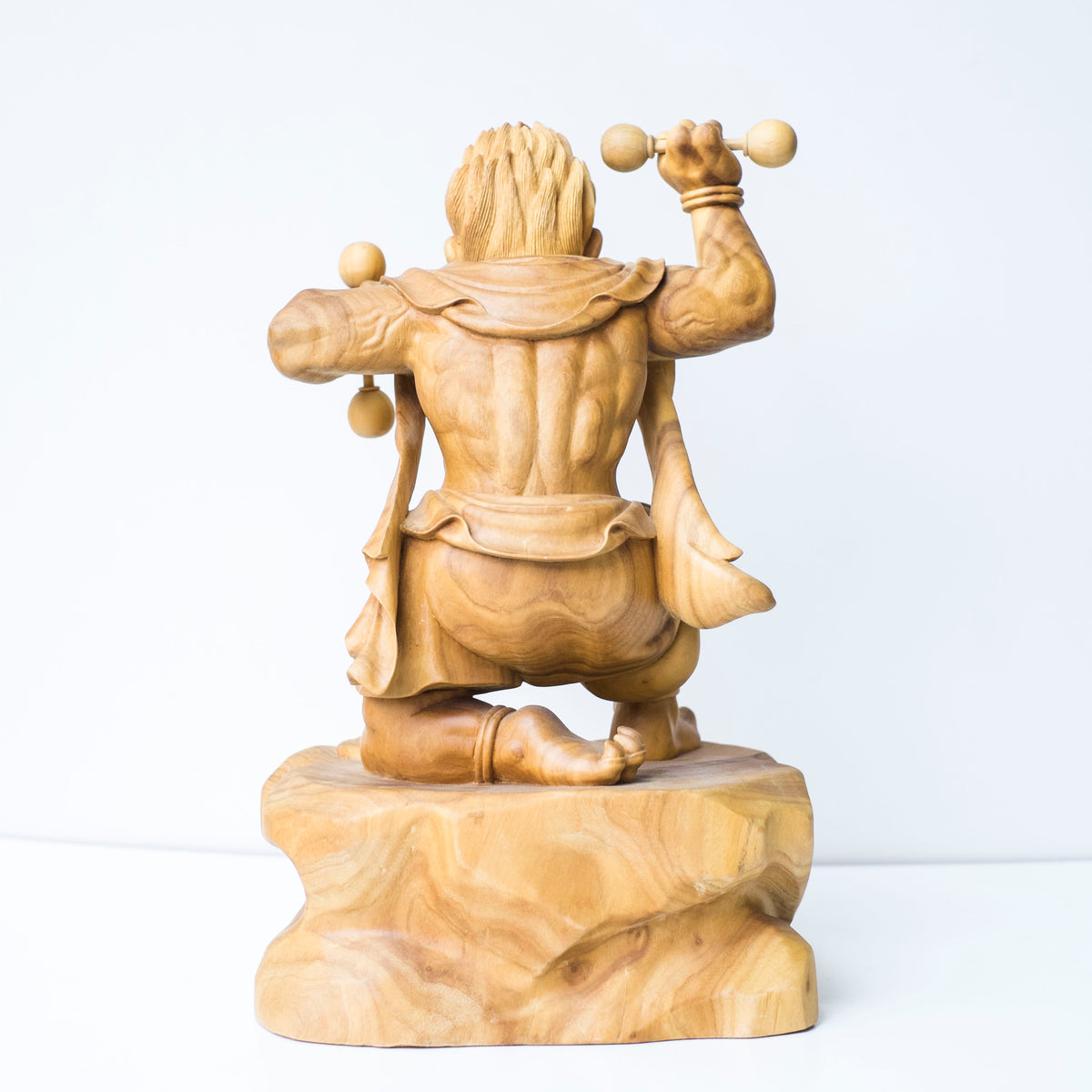 Large Vintage Japanese Fujin Raijin Carved Wood Statues Pair | Wind Thunder Gods | Buddhist Guardian Sculpture with Box