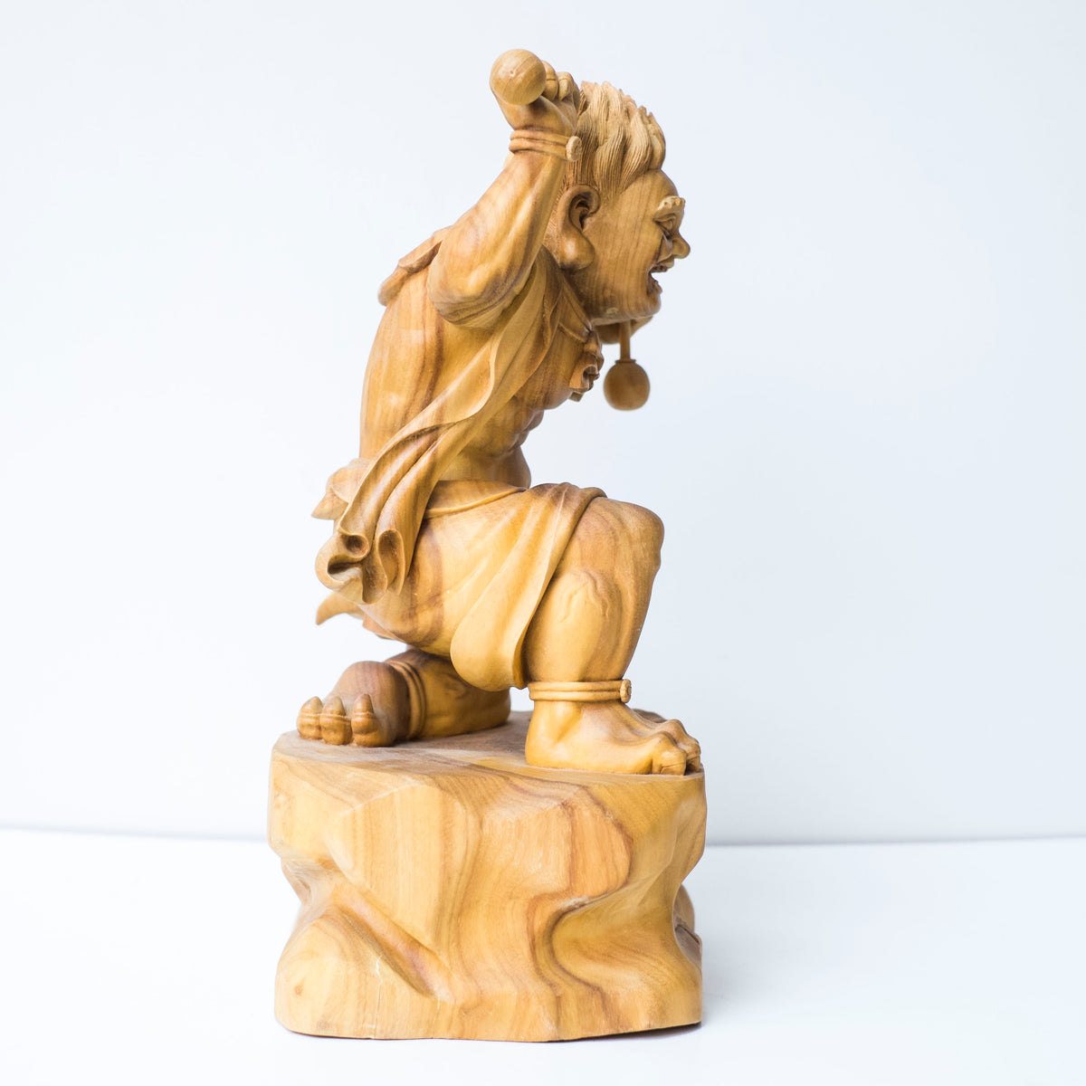 Large Vintage Japanese Fujin Raijin Carved Wood Statues Pair | Wind Thunder Gods | Buddhist Guardian Sculpture with Box