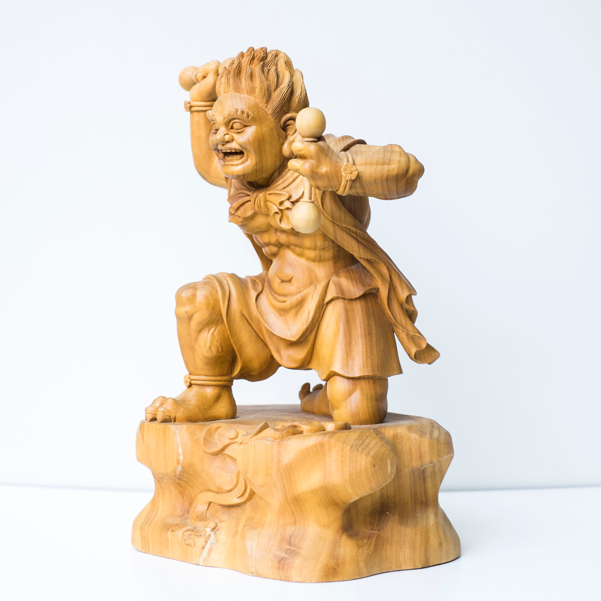 Large Vintage Japanese Fujin Raijin Carved Wood Statues Pair | Wind Thunder Gods | Buddhist Guardian Sculpture with Box