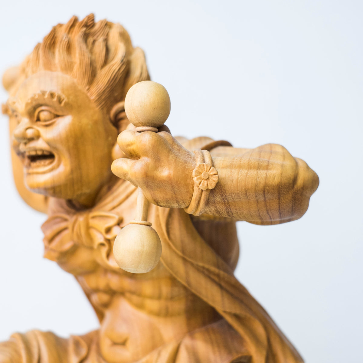 Large Vintage Japanese Fujin Raijin Carved Wood Statues Pair | Wind Thunder Gods | Buddhist Guardian Sculpture with Box