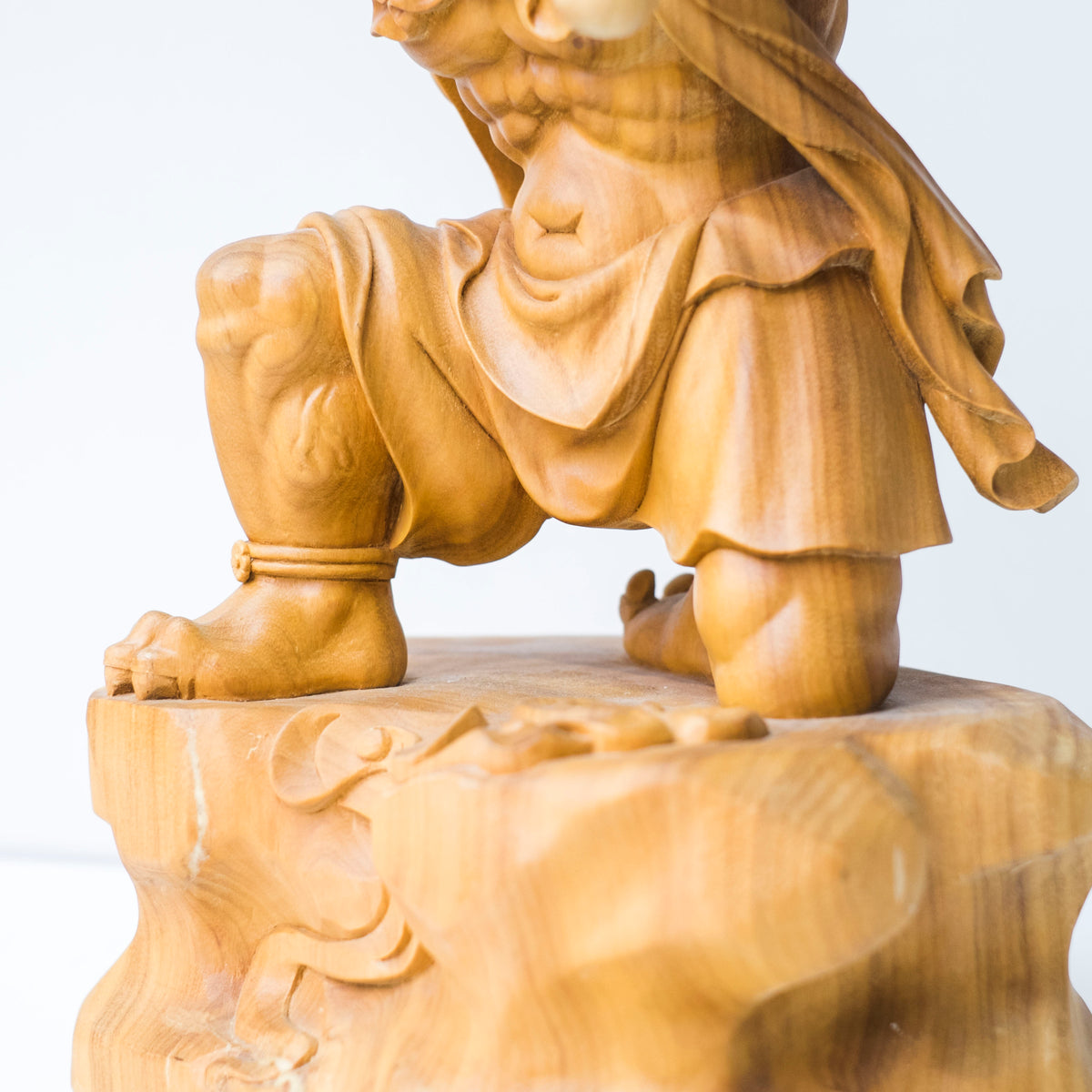 Large Vintage Japanese Fujin Raijin Carved Wood Statues Pair | Wind Thunder Gods | Buddhist Guardian Sculpture with Box