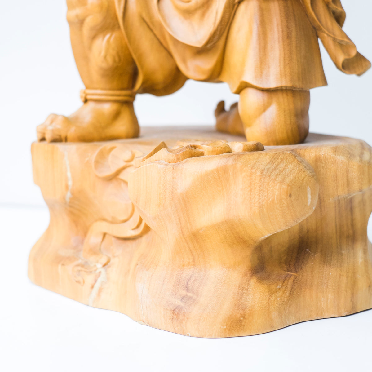 Large Vintage Japanese Fujin Raijin Carved Wood Statues Pair | Wind Thunder Gods | Buddhist Guardian Sculpture with Box