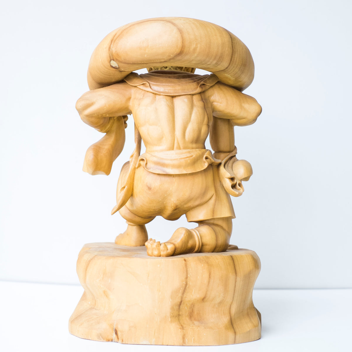 Large Vintage Japanese Fujin Raijin Carved Wood Statues Pair | Wind Thunder Gods | Buddhist Guardian Sculpture with Box