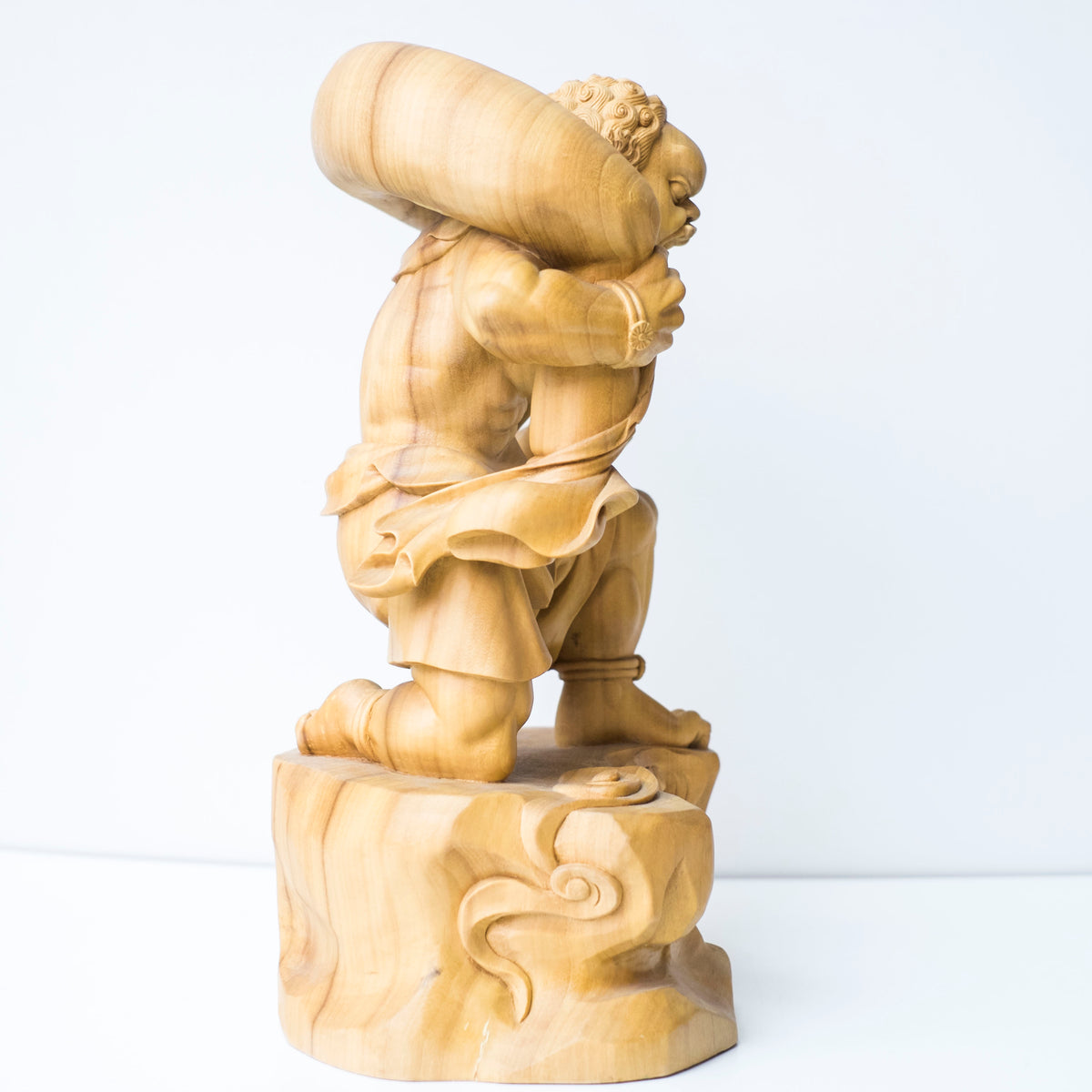 Large Vintage Japanese Fujin Raijin Carved Wood Statues Pair | Wind Thunder Gods | Buddhist Guardian Sculpture with Box