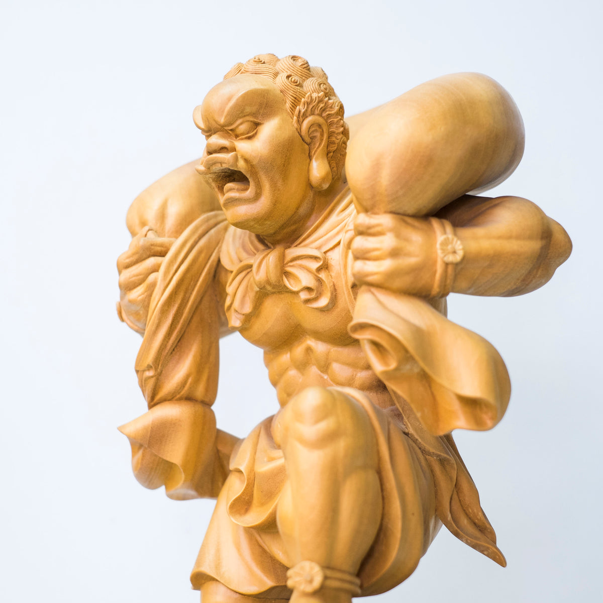 Large Vintage Japanese Fujin Raijin Carved Wood Statues Pair | Wind Thunder Gods | Buddhist Guardian Sculpture with Box