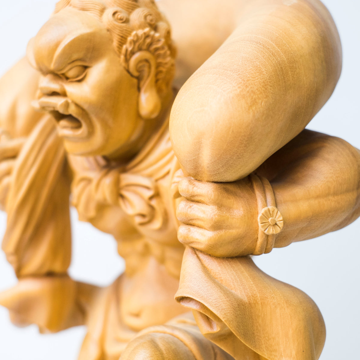 Large Vintage Japanese Fujin Raijin Carved Wood Statues Pair | Wind Thunder Gods | Buddhist Guardian Sculpture with Box