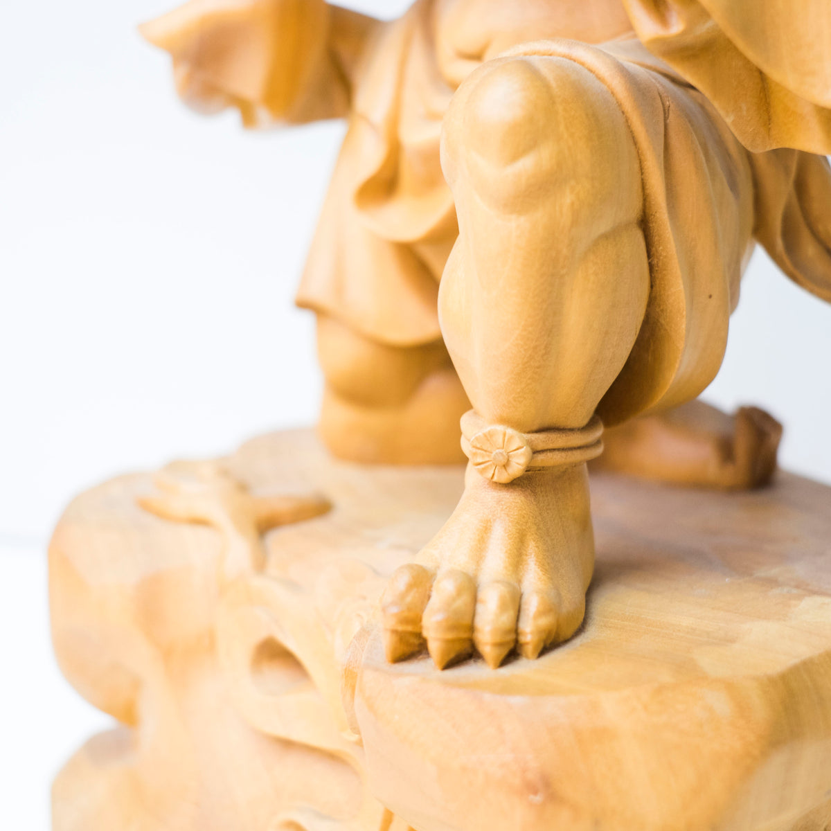 Large Vintage Japanese Fujin Raijin Carved Wood Statues Pair | Wind Thunder Gods | Buddhist Guardian Sculpture with Box