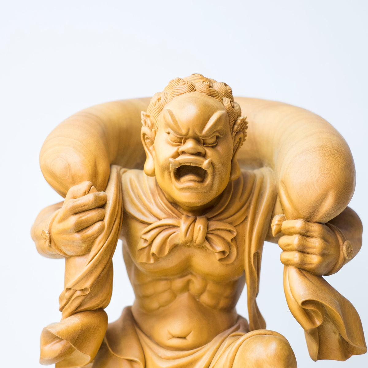 Large Vintage Japanese Fujin Raijin Carved Wood Statues Pair | Wind Thunder Gods | Buddhist Guardian Sculpture with Box