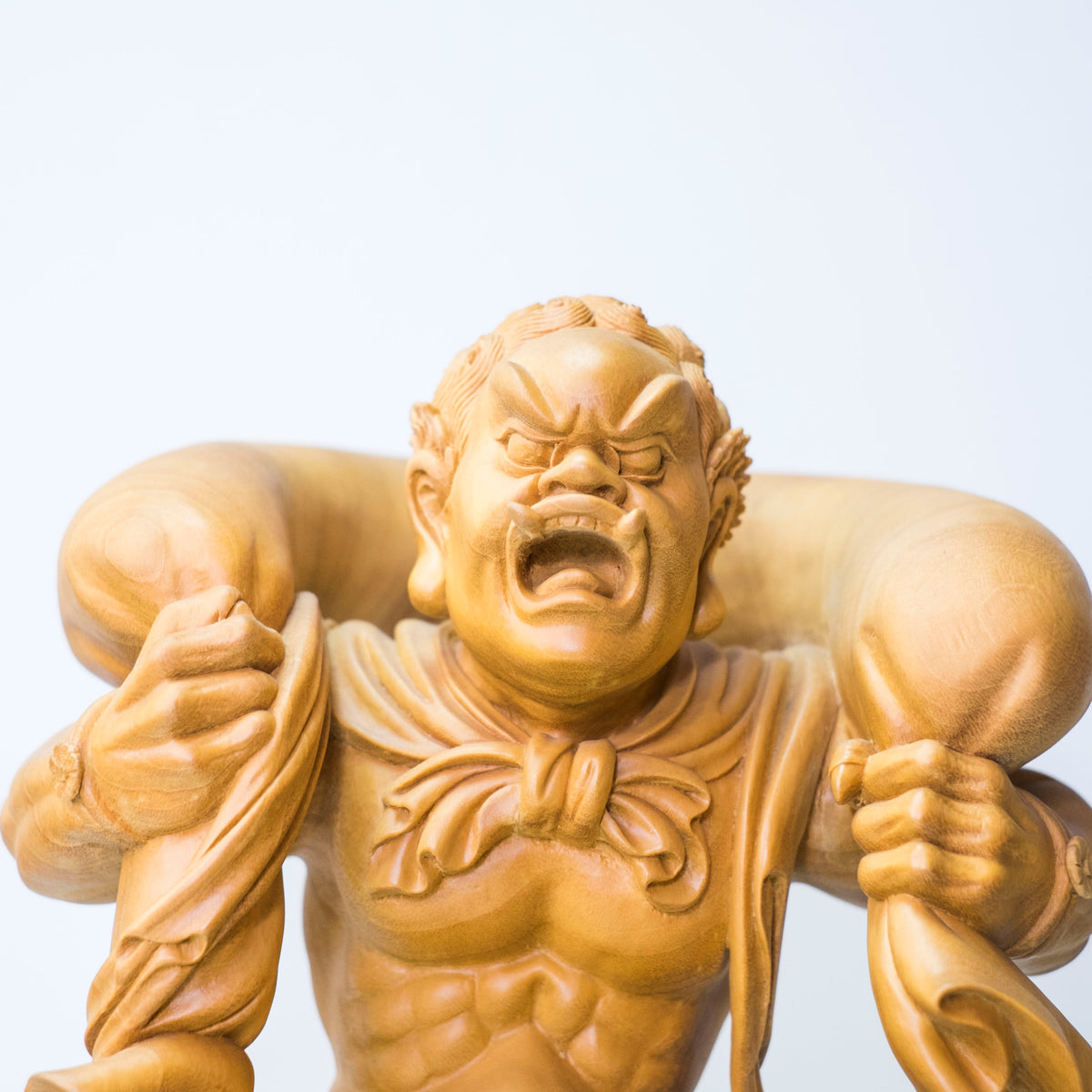 Large Vintage Japanese Fujin Raijin Carved Wood Statues Pair | Wind Thunder Gods | Buddhist Guardian Sculpture with Box