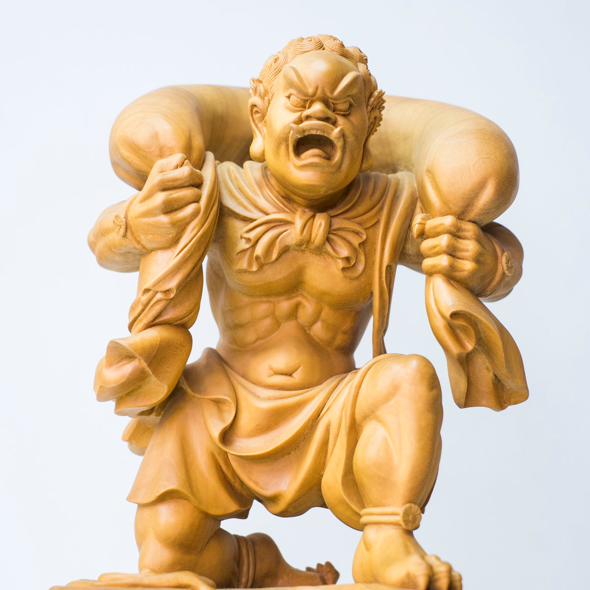 Large Vintage Japanese Fujin Raijin Carved Wood Statues Pair | Wind Thunder Gods | Buddhist Guardian Sculpture with Box
