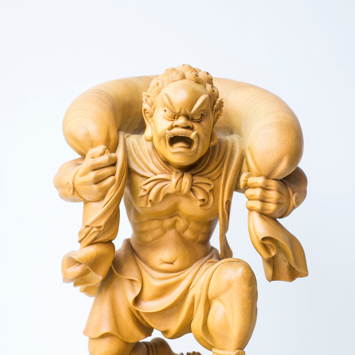 Large Vintage Japanese Fujin Raijin Carved Wood Statues Pair | Wind Thunder Gods | Buddhist Guardian Sculpture with Box