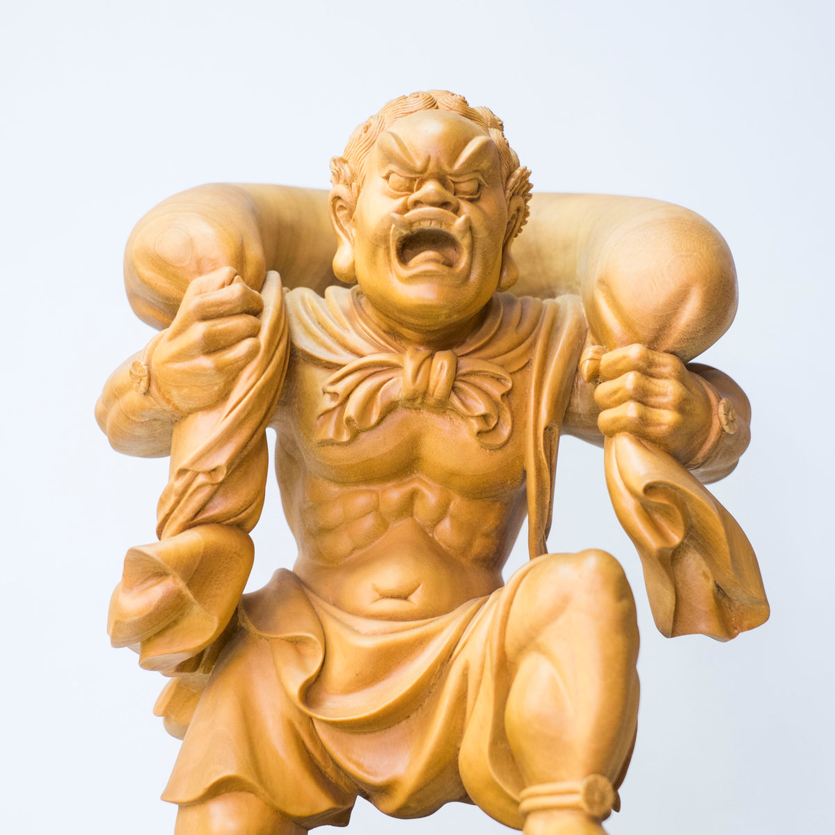 Large Vintage Japanese Fujin Raijin Carved Wood Statues Pair | Wind Thunder Gods | Buddhist Guardian Sculpture with Box