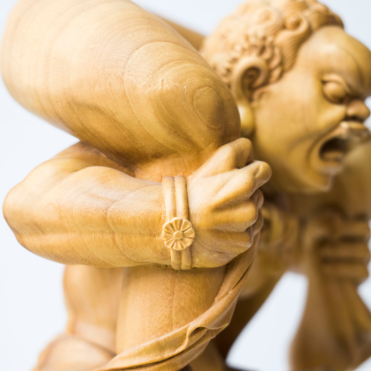 Large Vintage Japanese Fujin Raijin Carved Wood Statues Pair | Wind Thunder Gods | Buddhist Guardian Sculpture with Box