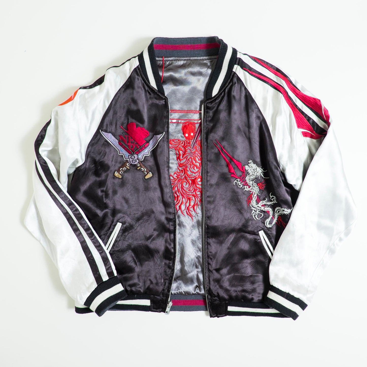 Neon Genesis Evangelion Reversible Sukajan Jacket EVA 00 01 02 NERV Dragon Embroidery Japanese Anime Y2K Bomber