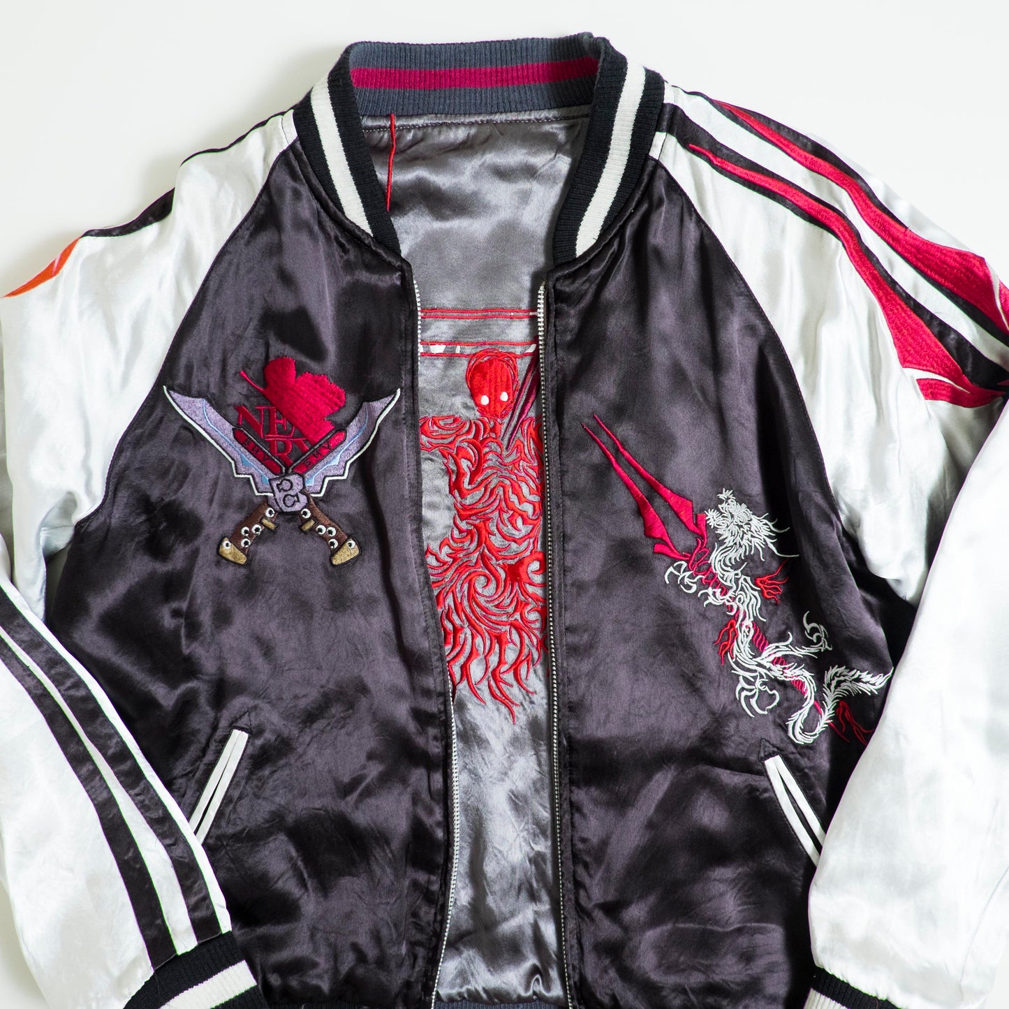 Neon Genesis Evangelion Reversible Sukajan Jacket EVA 00 01 02 NERV Dragon Embroidery Japanese Anime Y2K Bomber
