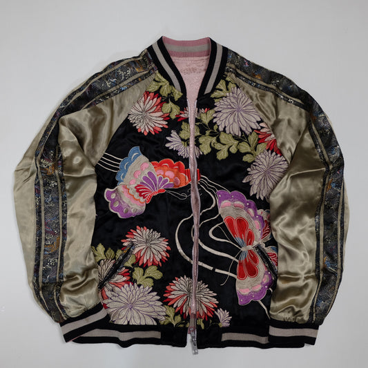 Vintage Reversible Butterfly Chocho Sukajan Jacket Size M Chrysanthemum Embroidered Japanese Souvenir Bomber Y2K