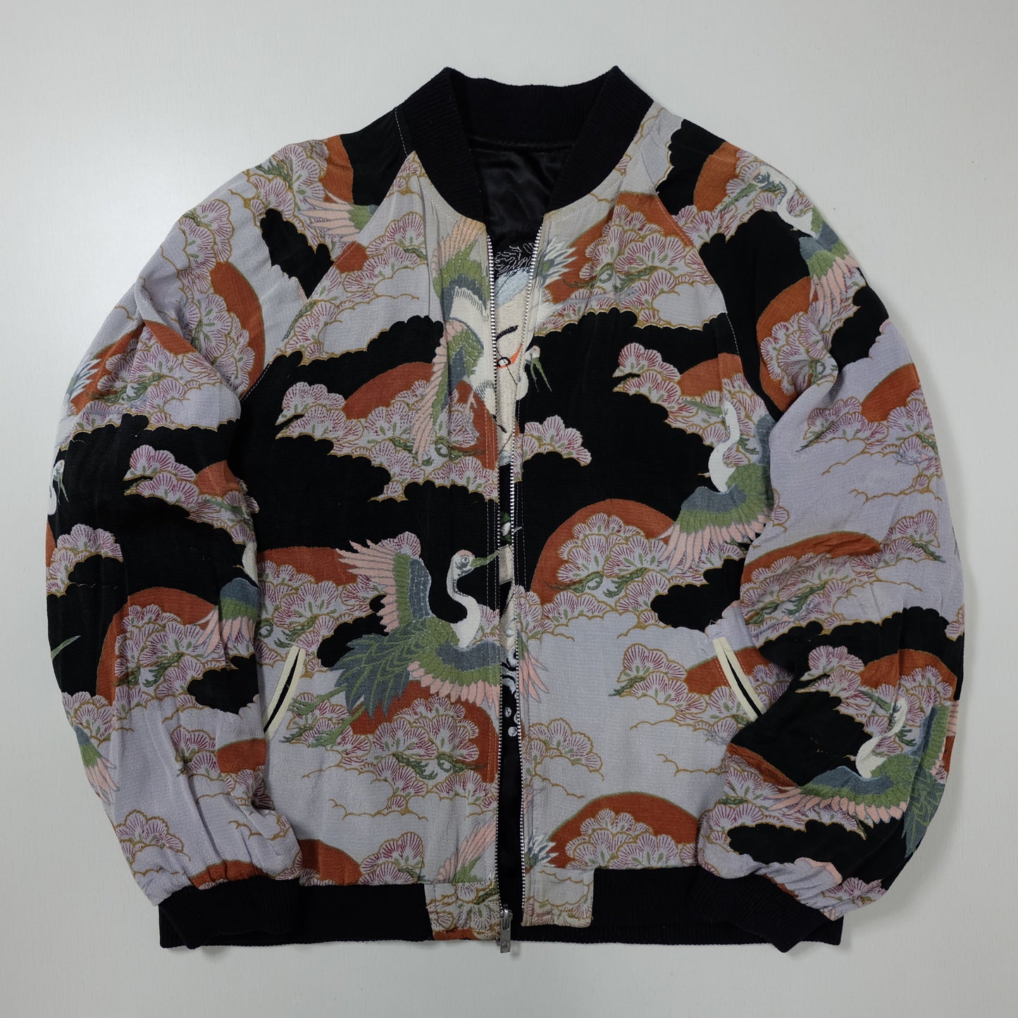 Vintage Japanese Japan Nihonga Ukiyoe Kabuki Samurai Musha Actor Kabuto Helmet Embroidered Yokosuka Jumper Bomber Sukajan Souvenir Jacket M