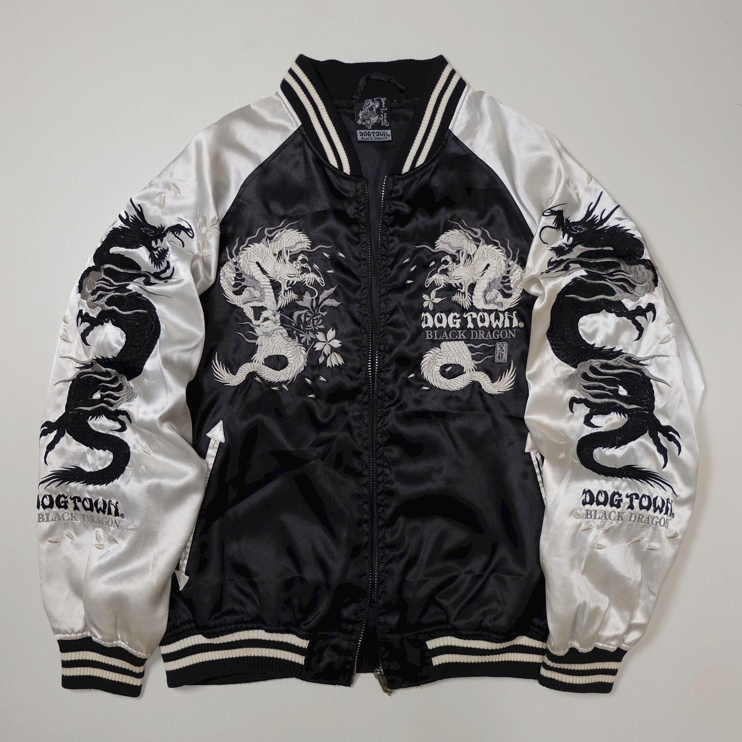 Vintage Dog Town Black Dragon Sukajan Jacket Silver Black Dragon Embroidered Japanese Y2K Souvenir Bomber