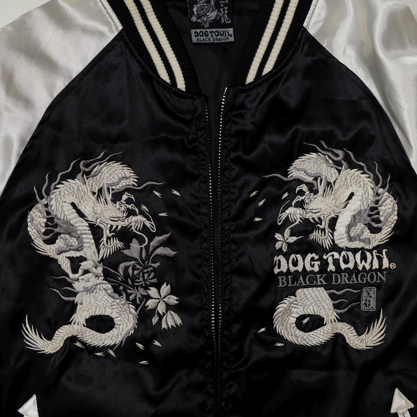Vintage Dog Town Black Dragon Sukajan Jacket Silver Black Dragon Embroidered Japanese Y2K Souvenir Bomber