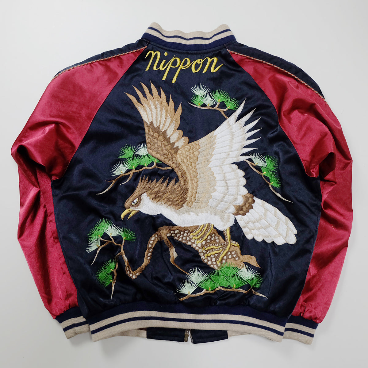 Vintage Nippon Eagle Sukajan Jacket M Japanese Pine Embroidered Yokosuka Souvenir Bomber Red Navy