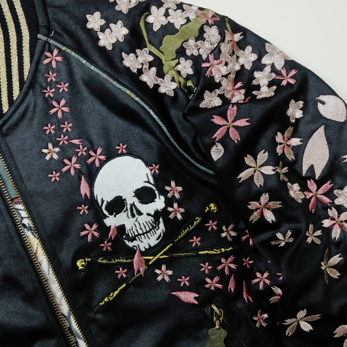 MIYABU MUSUBI ZENBU Vintage Japanese Japan Black Sakura Musha Samurai Embroidered Yokosuka Jumper Bomber Sukajan Souvenir Jacket S