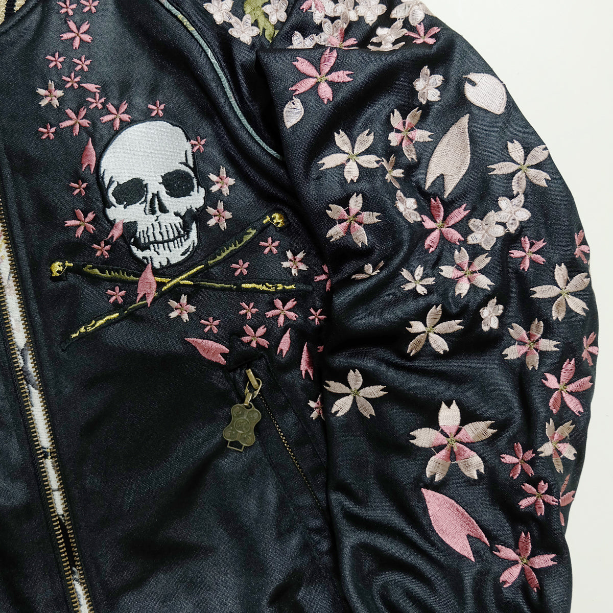 MIYABU MUSUBI ZENBU Vintage Japanese Japan Black Sakura Musha Samurai Embroidered Yokosuka Jumper Bomber Sukajan Souvenir Jacket S